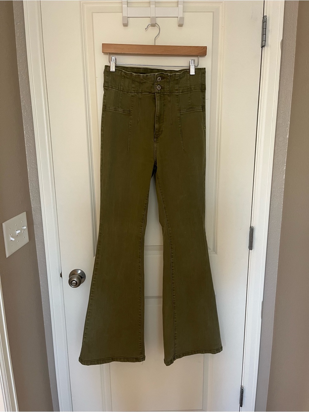 We The Free Olive Green Wide Leg Flare Jeans